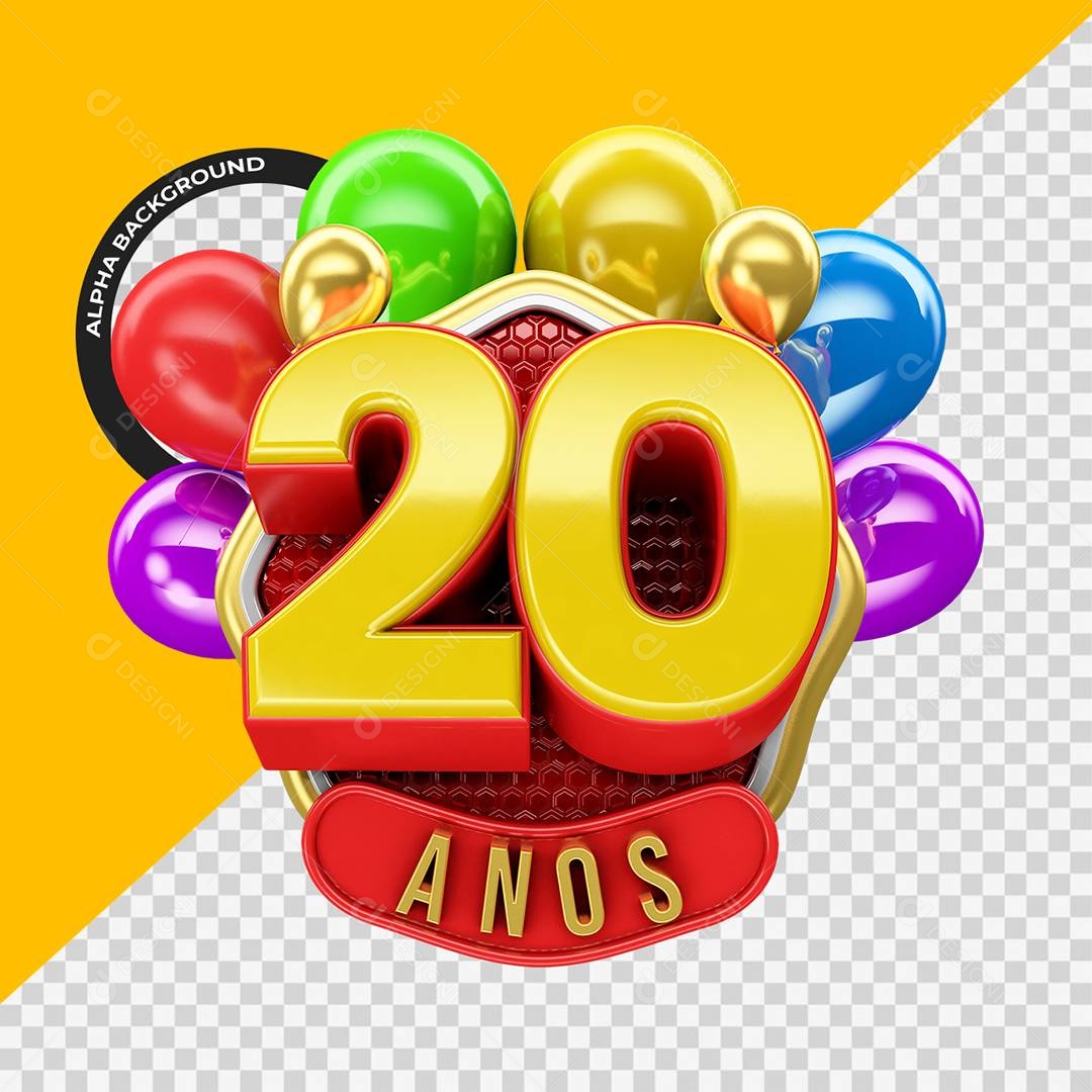Aniversário de 20 Anos Selo 3D Para Composição PSD