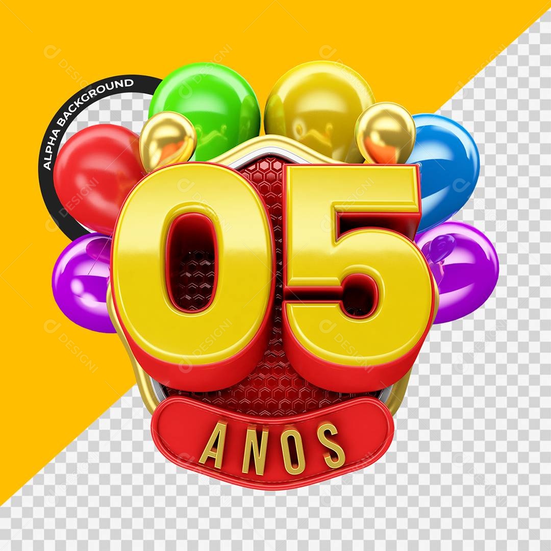 Aniversário de 05 Anos Selo 3D Para Composição PSD