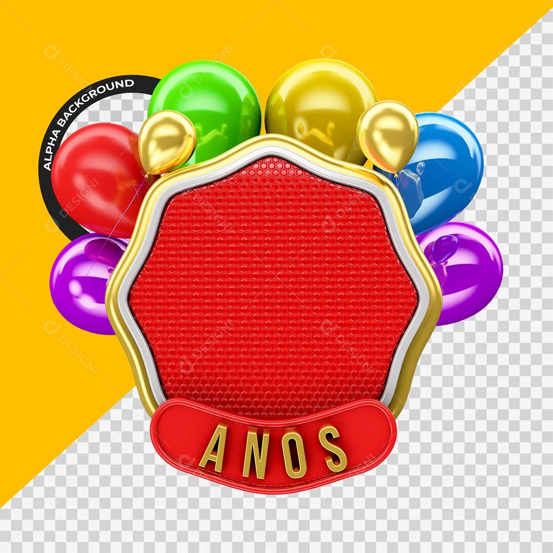 Aniversário de  Anos Selo 3D Para Composição PSD