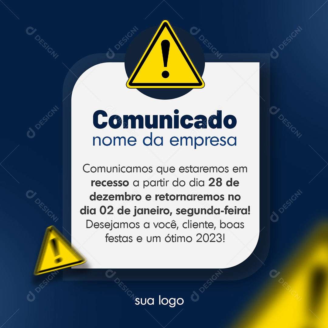 Comunicado Importante Aviso Social Media PSD Editável