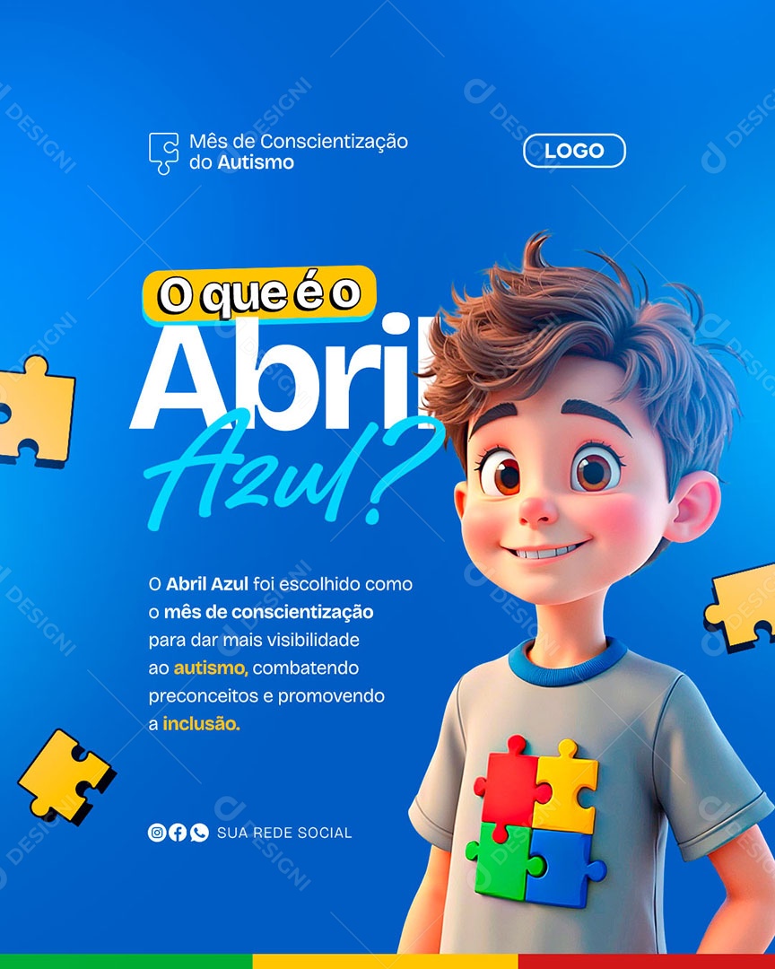 Dia Mundial de Conscientização do Autismo Abril Azul Social Media PSD Editável