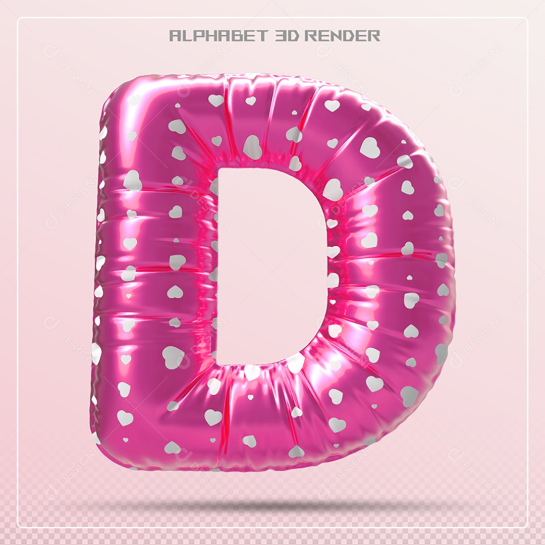 Elemento 3D Letra D Rosa Para Composição PSD