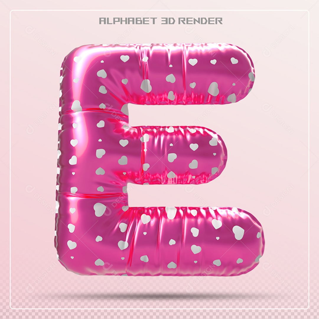 Elemento 3D Letra E Rosa Para Composição PSD