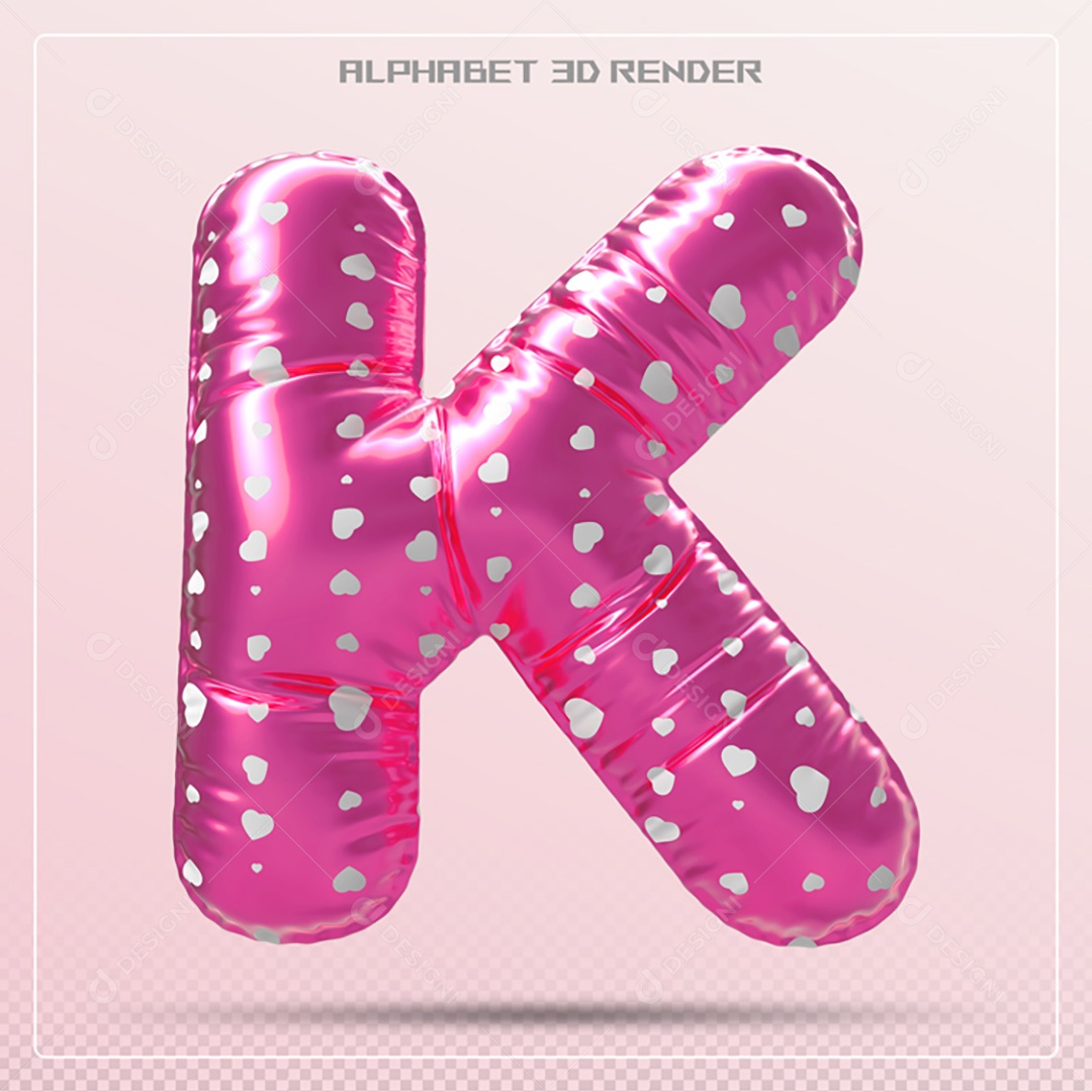 Elemento 3D Letra K Rosa Para Composição PSD