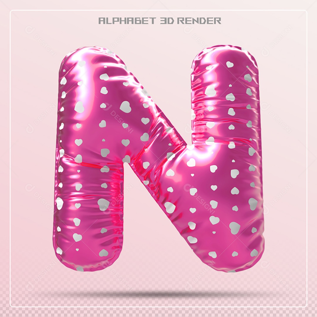 Elemento 3D Letra N Rosa Para Composição PSD