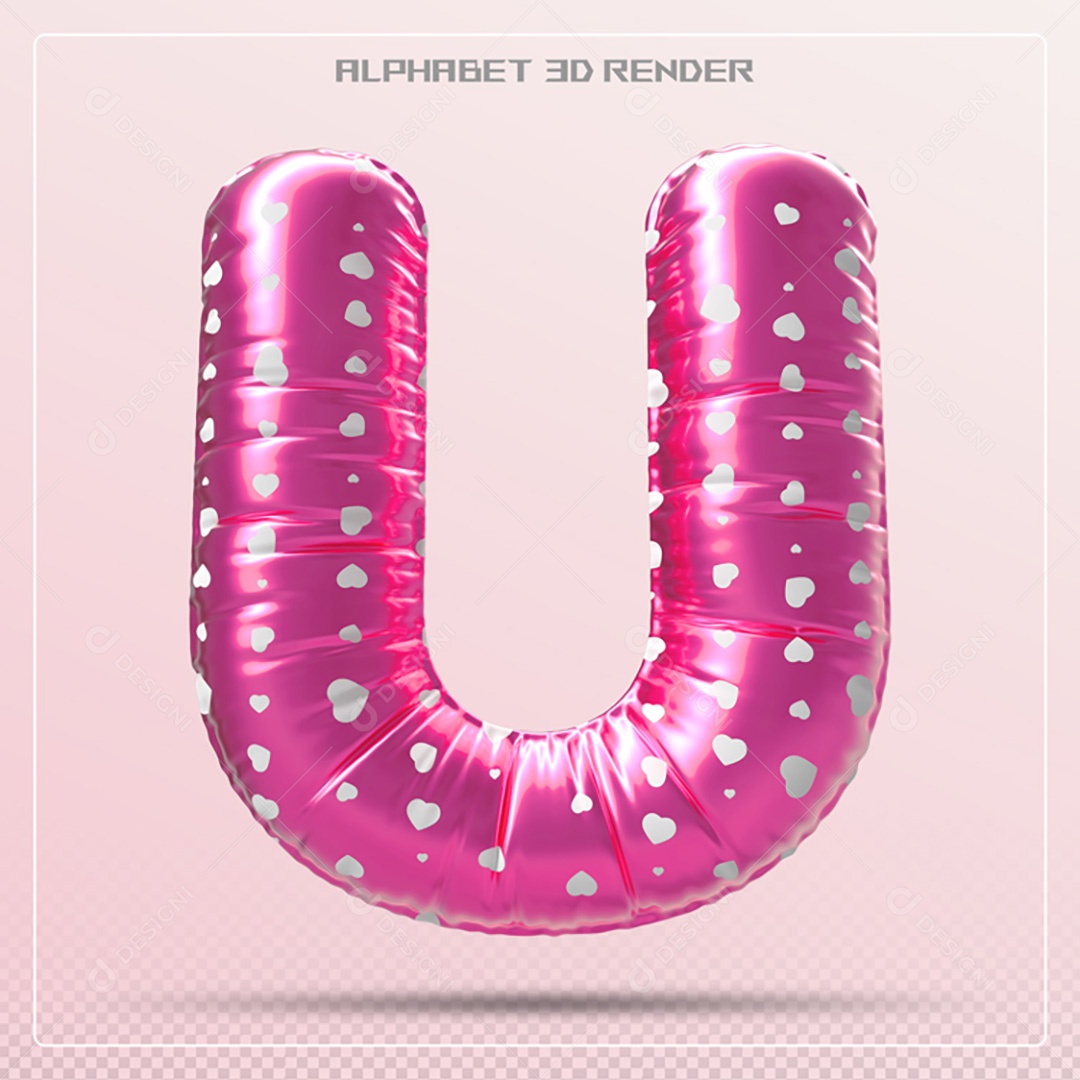 Elemento 3D Letra U Rosa Para Composição PSD