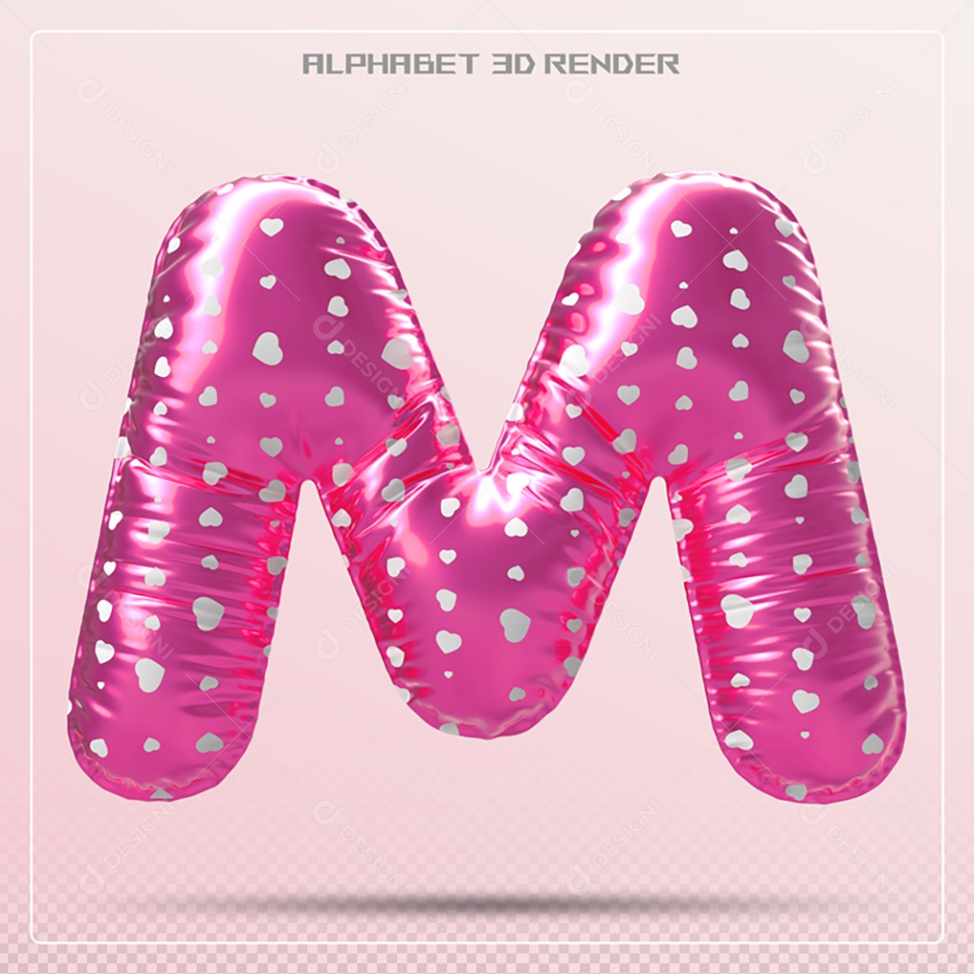 Elemento 3D Letra M Rosa Para Composição PSD