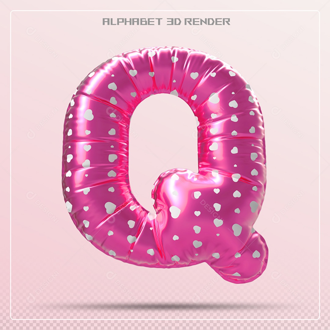 Elemento 3D Letra Q Rosa Para Composição PSD