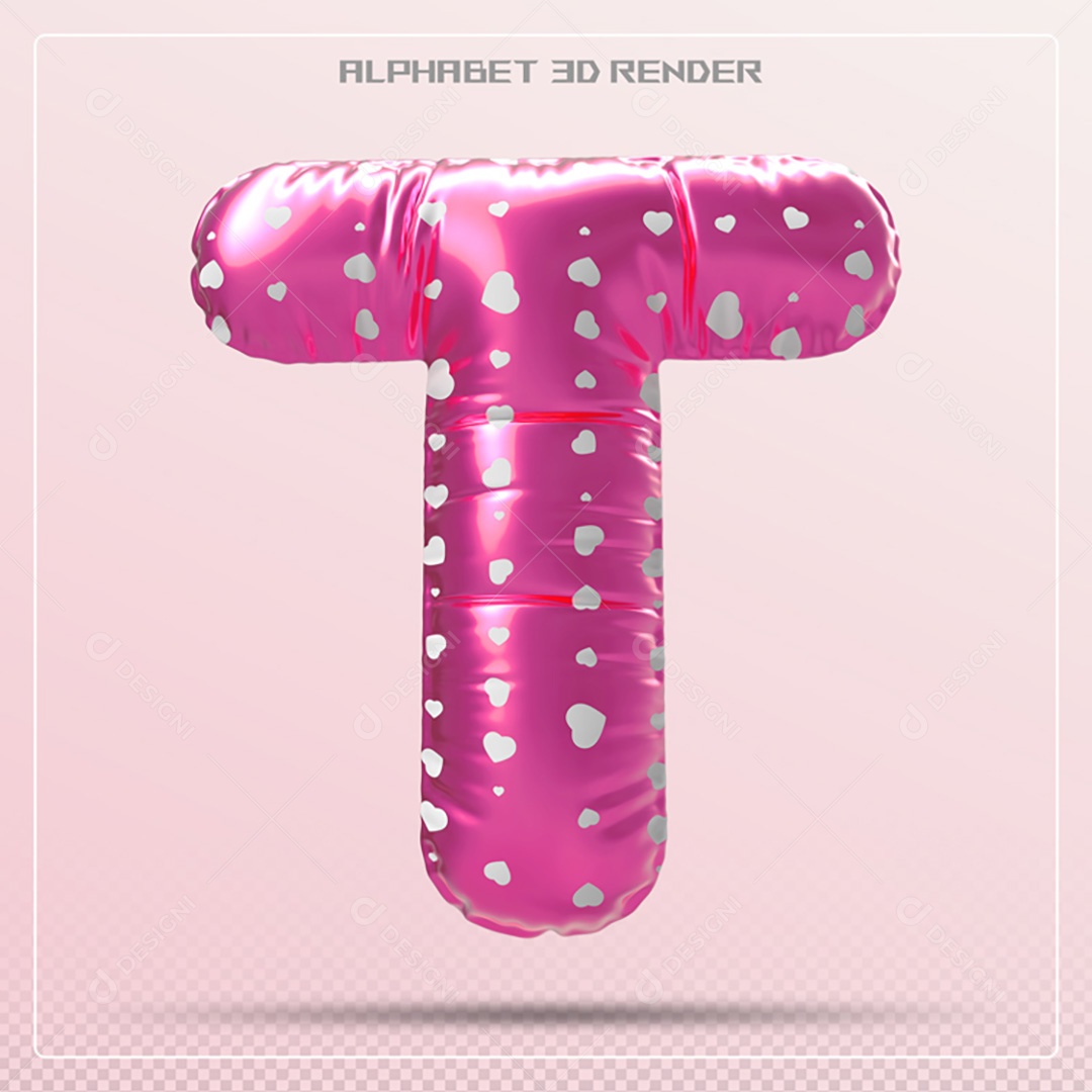 Elemento 3D Letra T Rosa Para Composição PSD