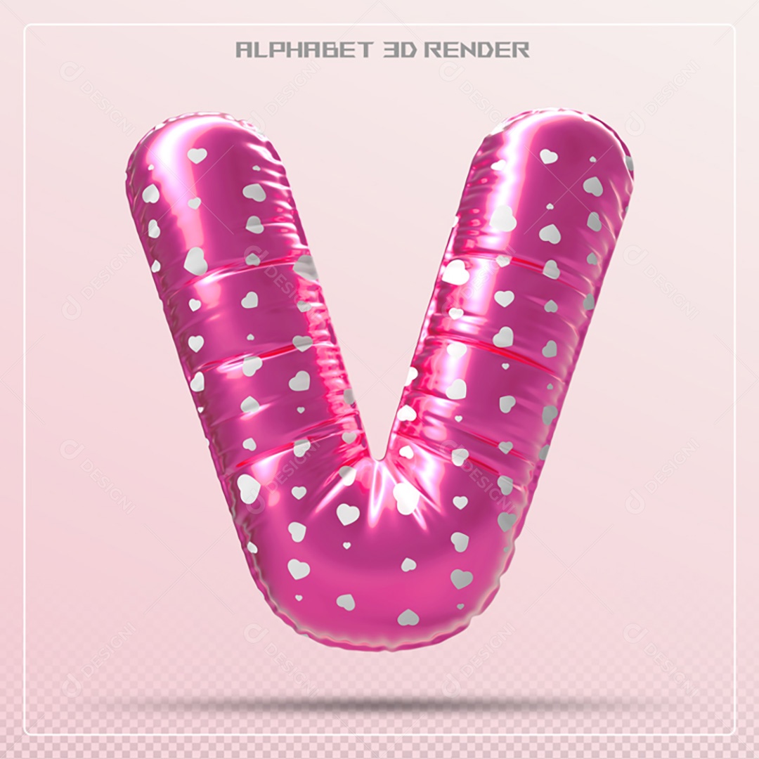 Elemento 3D Letra V  Rosa Para Composição PSD