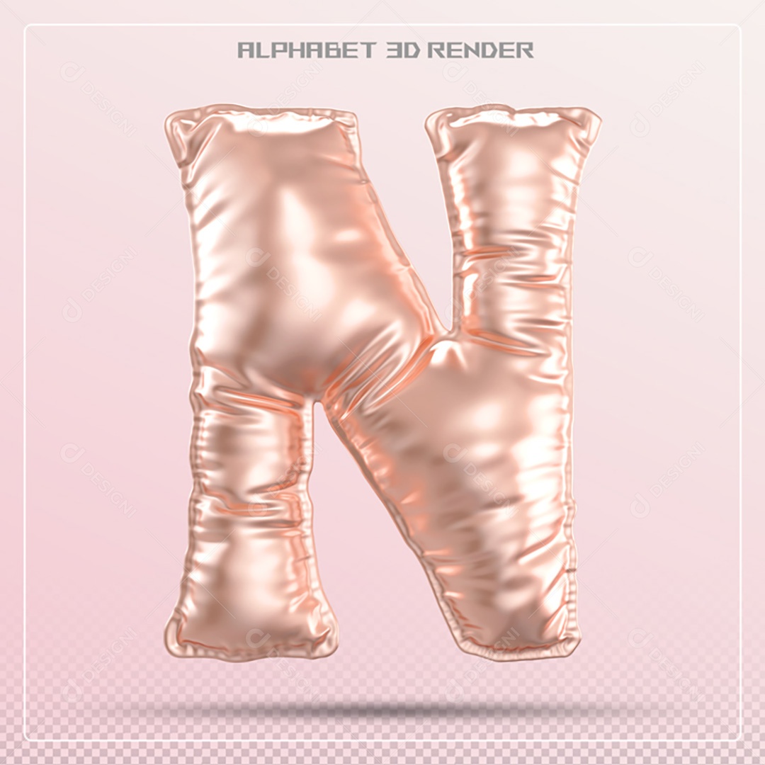 Elemento 3D Letra N Rosa Para Composição PSD