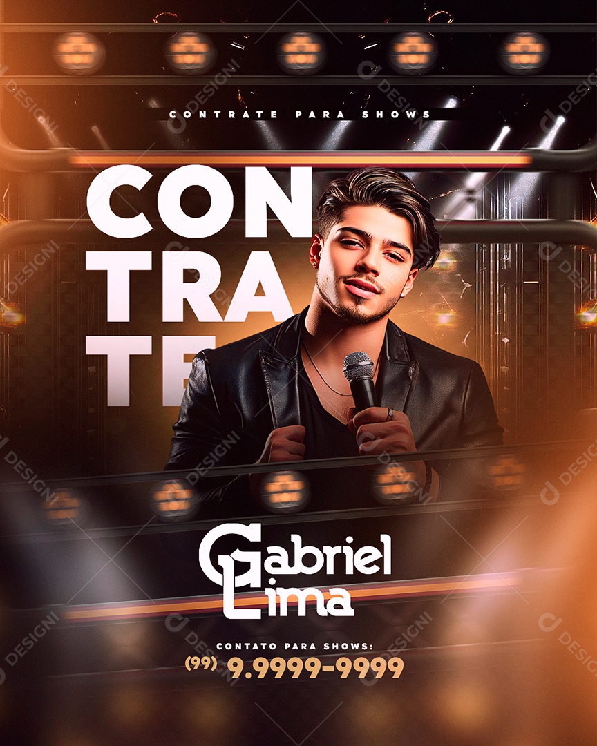 Flyer Contrate para Show Gabriel Lima Social Media PSD Editável