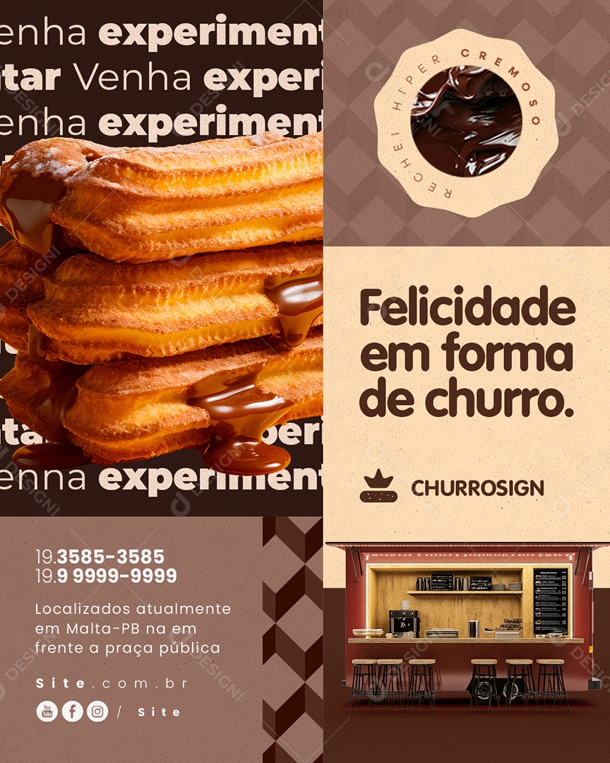 Churros Lanche Felicidade em Forma de Churro Social Media PSD Editável