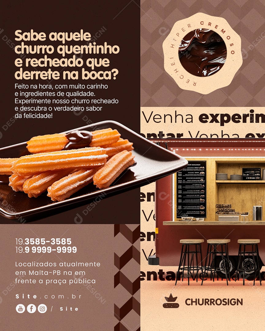 Churros Lanche Sabe Aquele Churro Quentinho Social Media PSD Editável