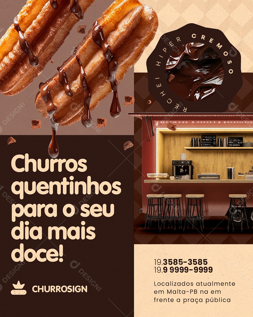 Churros Lanche Quentinhos para o Seu Dia Mais Doce Social Media PSD Editável