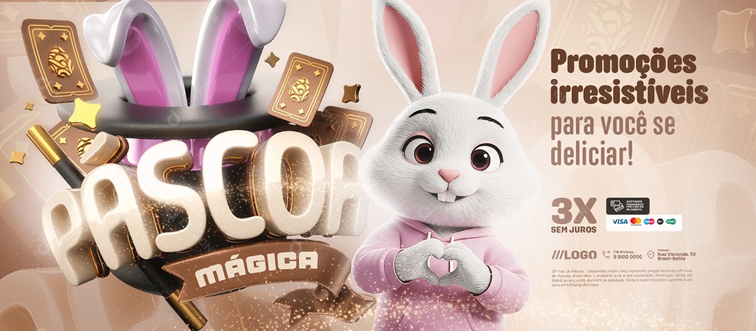 Banner Páscoa Mágica Supermercado Promoções Irresistíveis Social Media PSD Editável