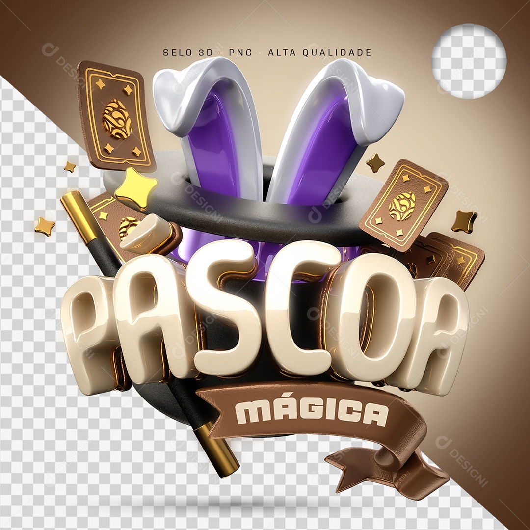 Páscoa Mágica Selo 3D para Composição PSD