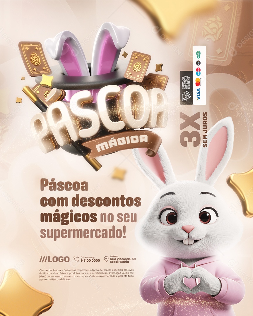 Páscoa Mágica Supermercado Descontos Mágicos Social Media PSD Editável