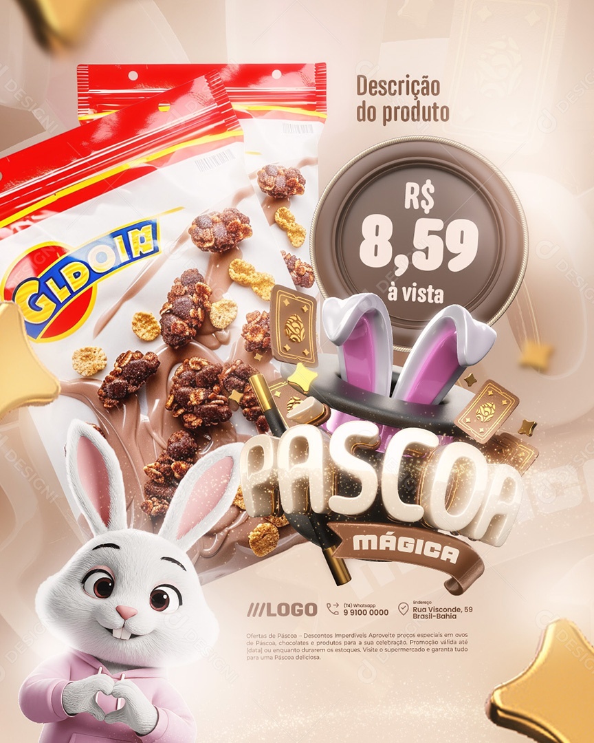 Páscoa Mágica Supermercado Cereal Social Media PSD Editável