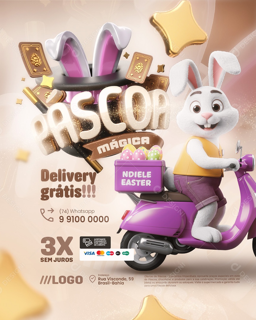 Páscoa Mágica Supermercado Delivery Grátis Social Media PSD Editável