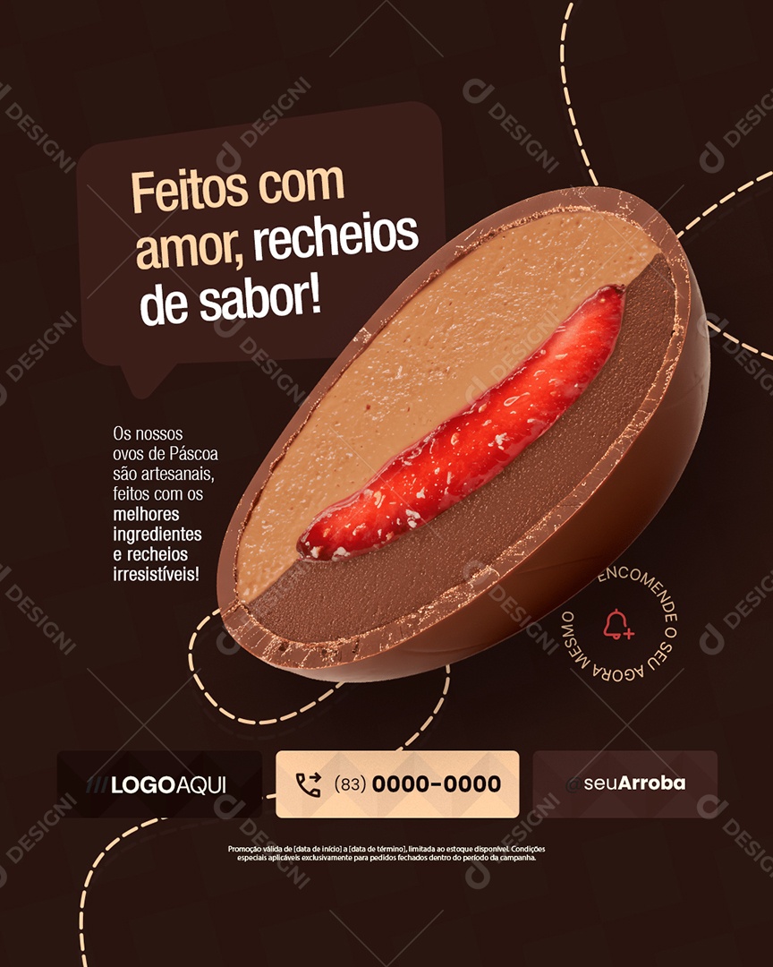 Chocolateria Ovos de Páscoa Feitos com Amor Recheios de Sabor Social Media PSD Editável