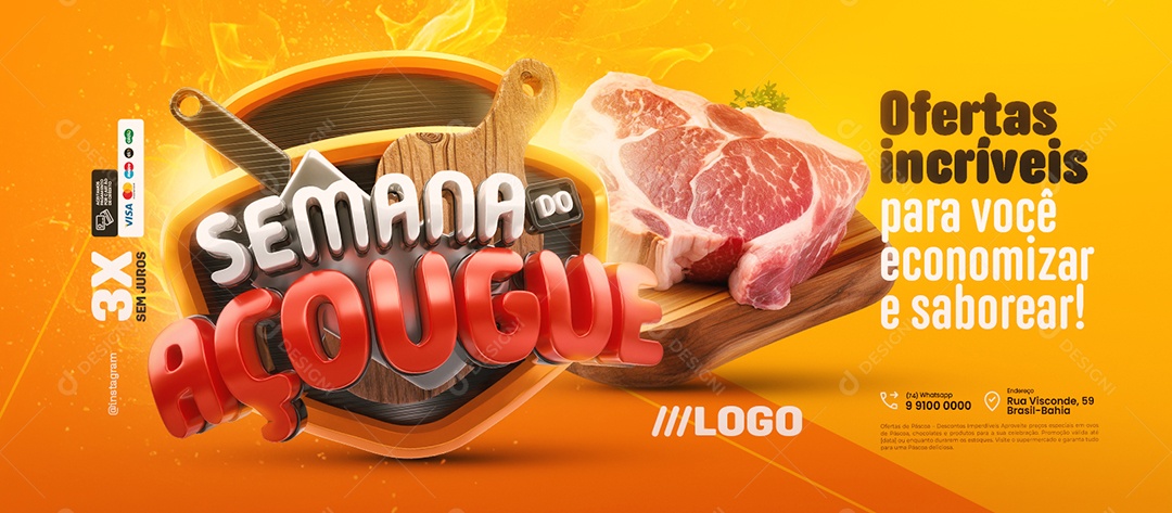 Banner Semana do Açougue Ofertas Incríveis Social Media PSD Editável