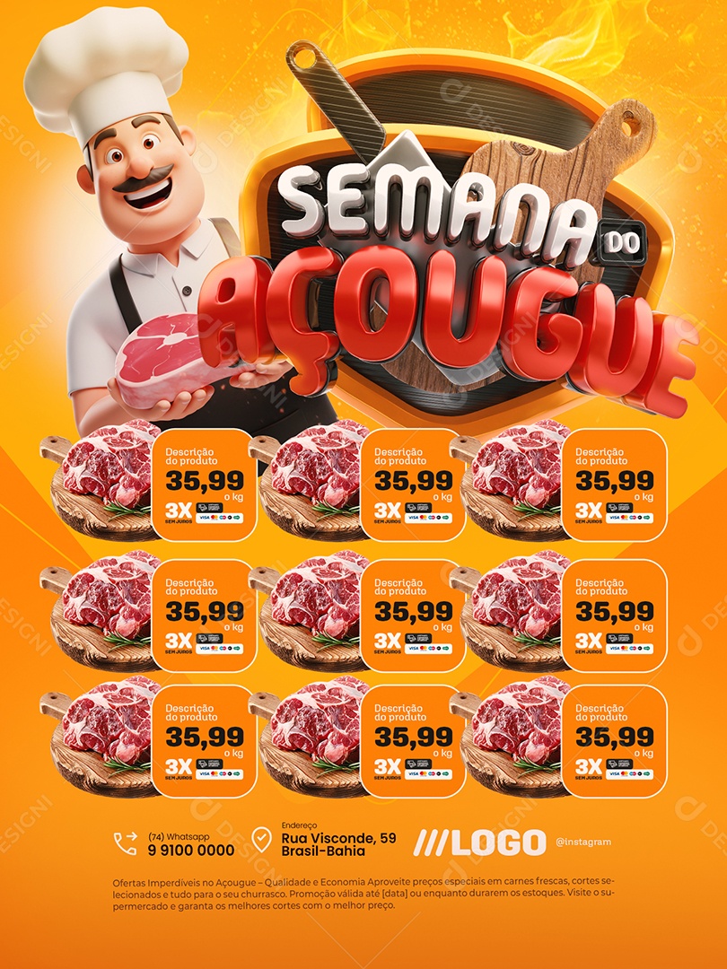 Semana do Açougue Encarte Carnes Social Media PSD Editável