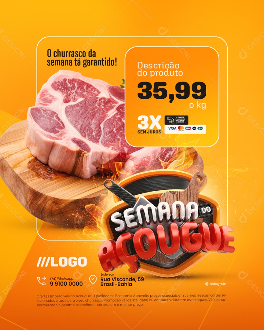 Semana do Açougue O Churrasco da Semana Tá Garantido Social Media PSD Editável