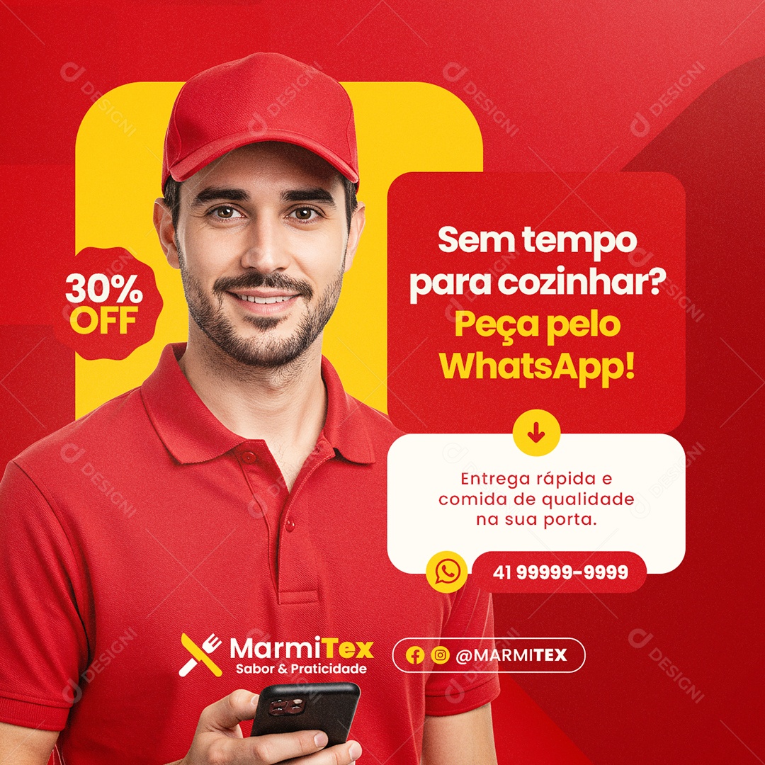 Marmita Sem Tempo para Conzinhar Peça pelo WhatsApp Social Media PSD Editável