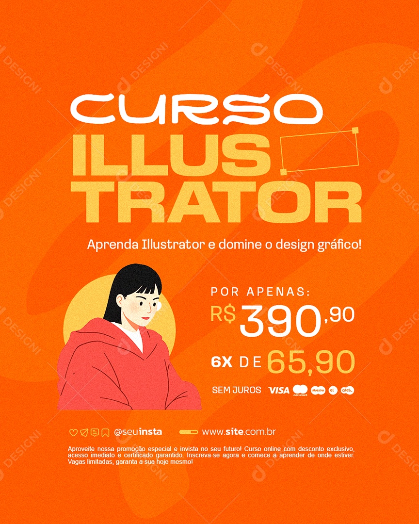 Curso Profissional Illustrator Aprenda Social Media PSD Editável