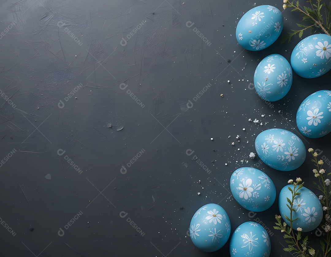 Banner de páscoa com um coelho e uma cesta de ovos coloridos pintados