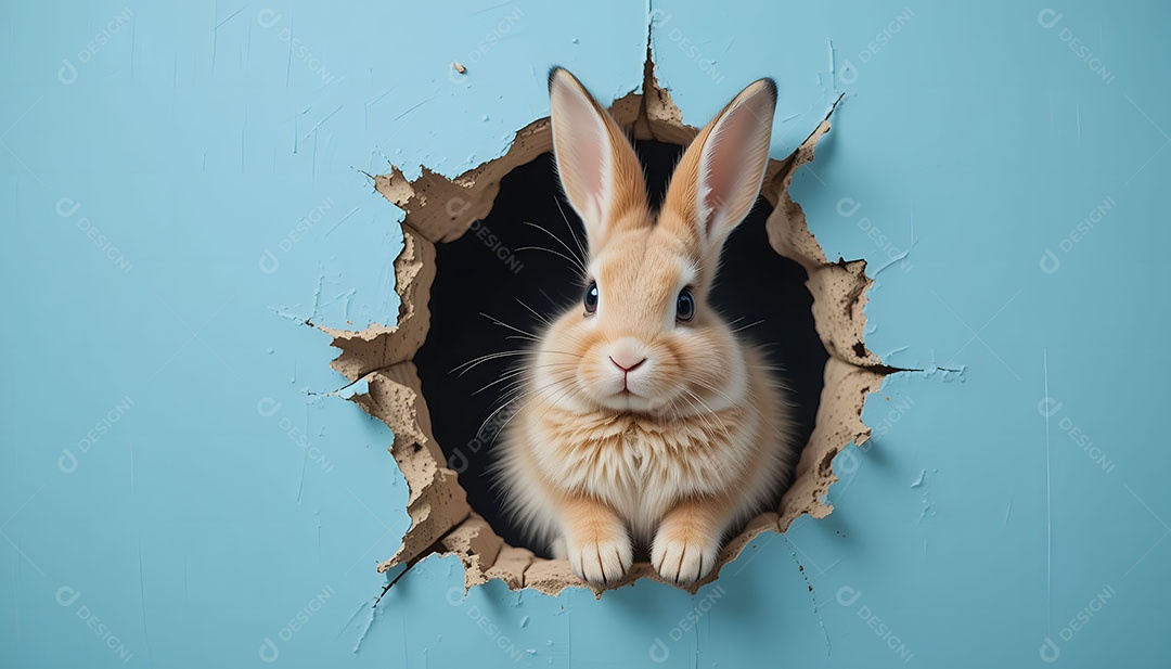 Coelhinho em um bufraco na parede imagem retrata páscoa