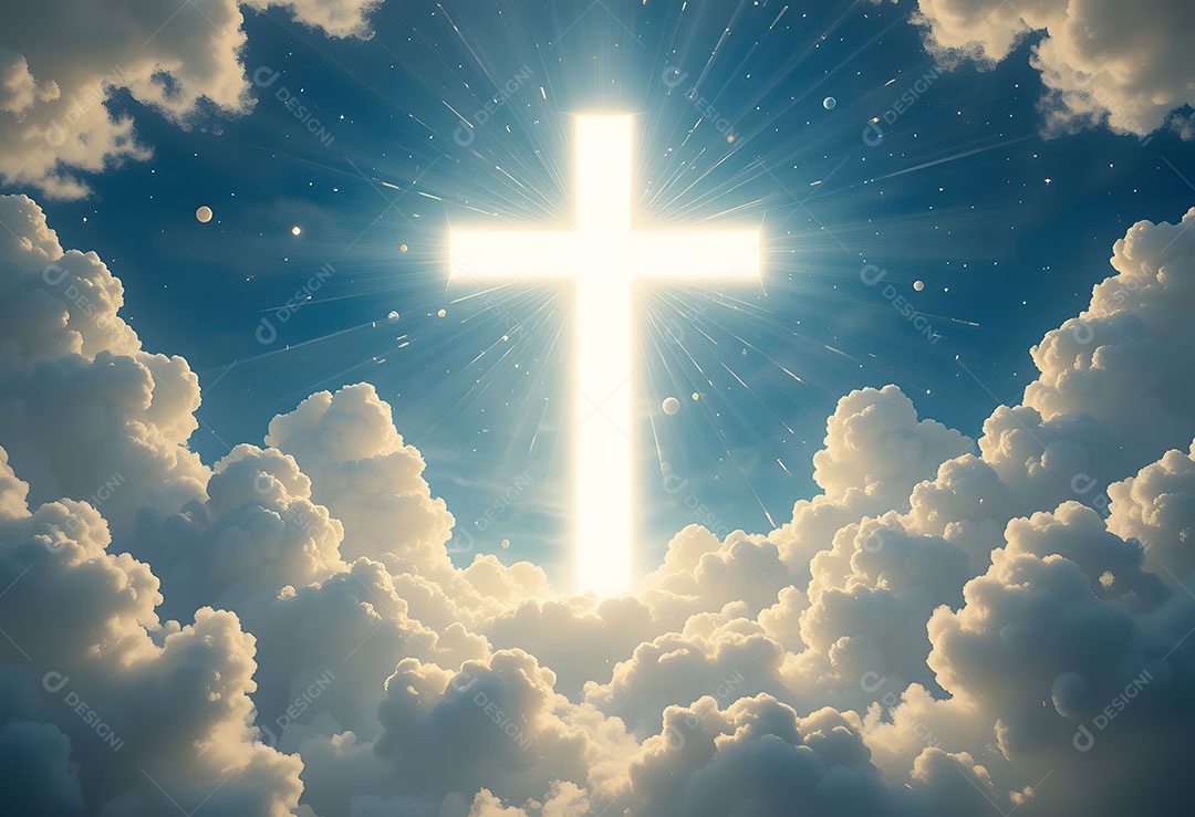 Ressurreição cruz de luz nas nuvens