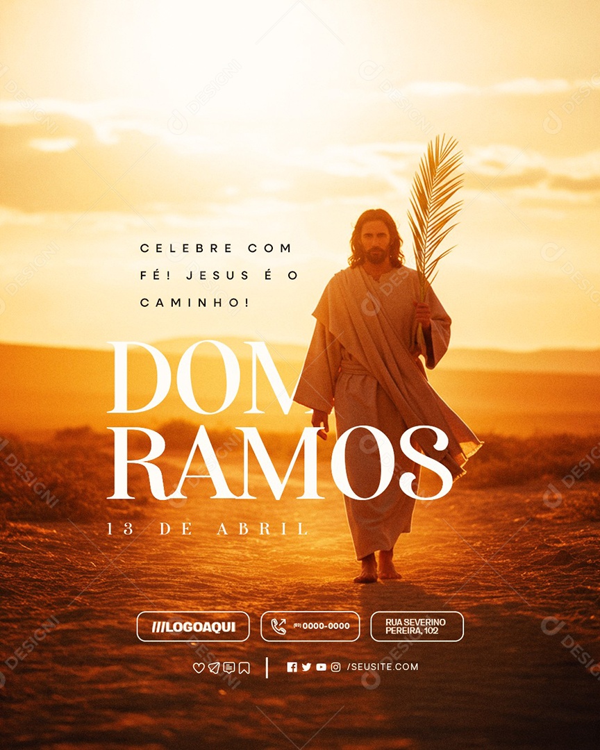 Domingo de Ramos 13 de Abril Celebre com Fé Social Media PSD Editável