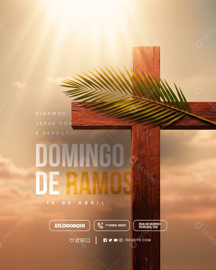 Domingo de Ramos 13 de Abril Sigamos Jesus Social Media PSD Editável