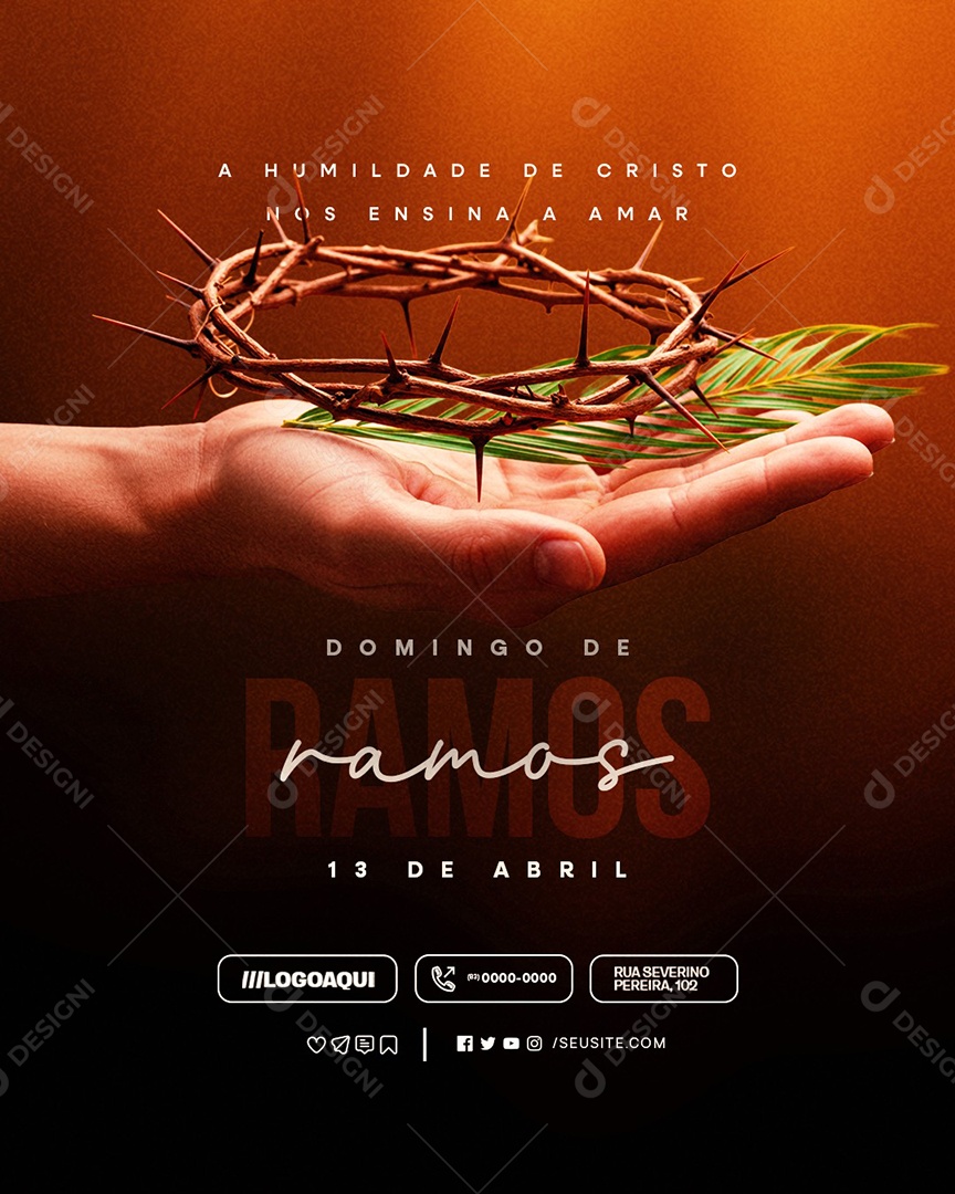 Domingo de Ramos 13 de Abril A Humildade de Cristo Social Media PSD Editável