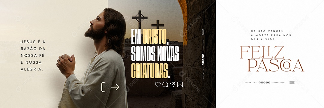 Carrossel Feliz Páscoa 20 de Abril Cristo Venceu Social Media PSD Editável