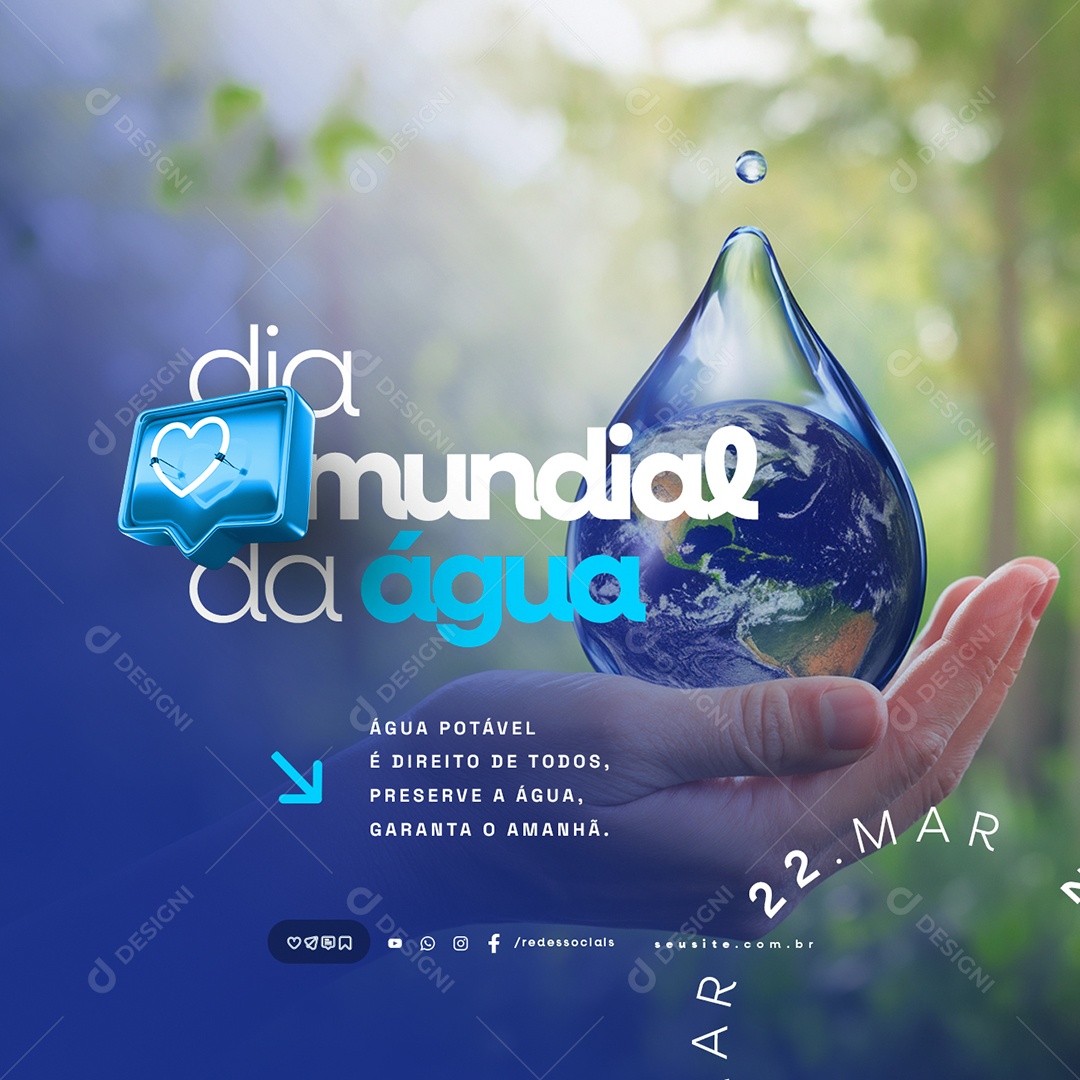 Dia Mundial da Água 22 de Março Água Potável Social Media PSD Editável