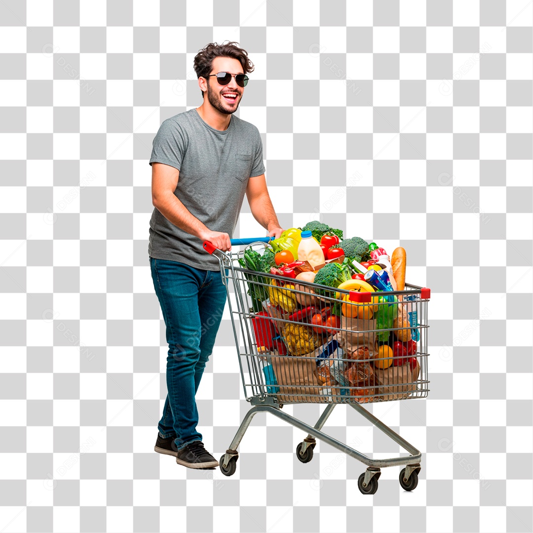 Homem Empurrando Carrinho PNG Transparente