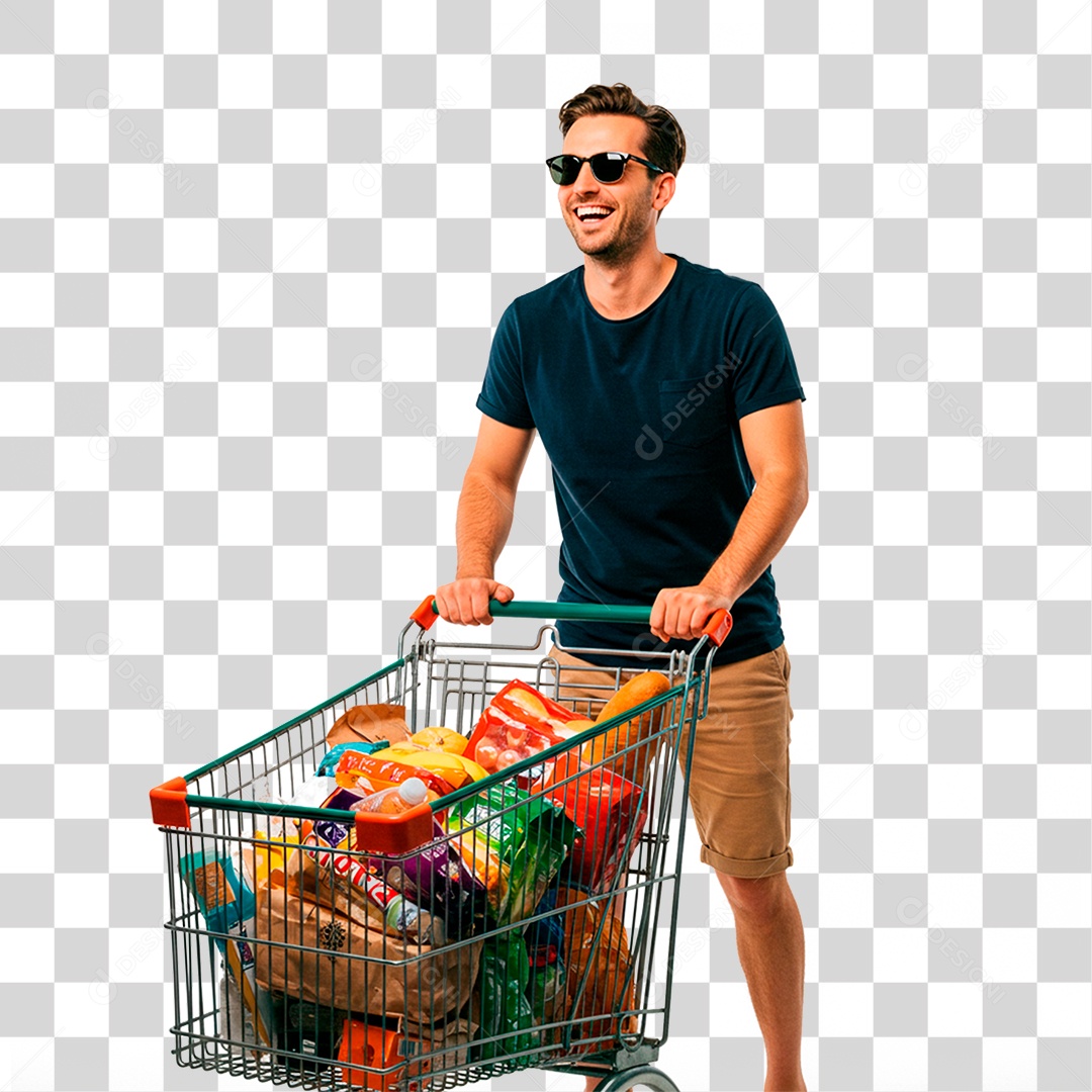 Homem Empurrando Carrinho PNG Transparente