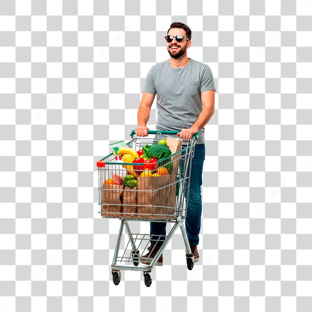 Homem Empurrando Carrinho PNG Transparente