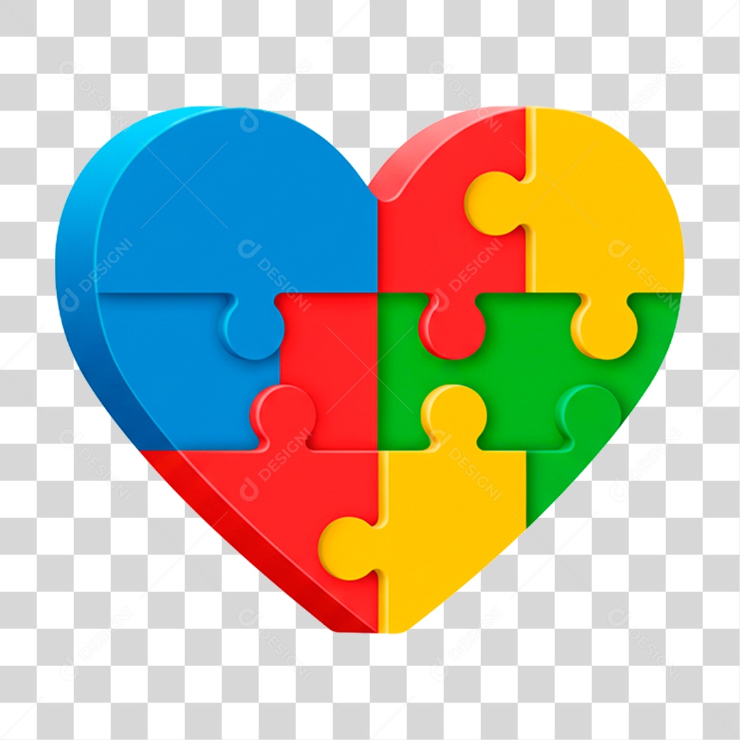 Coração com as Cores do Autismo PNG Transparente
