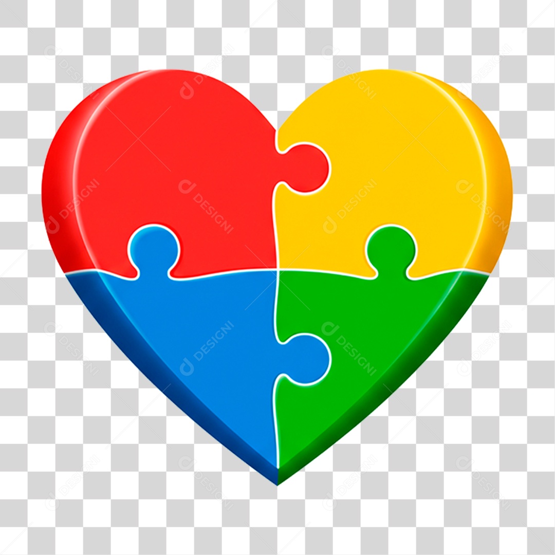 Coração com as Cores do Autismo PNG Transparente
