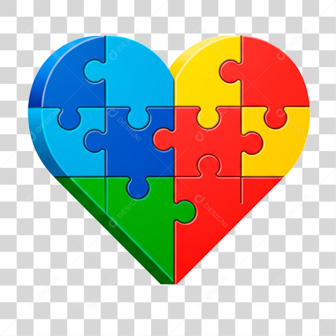 Coração com as Cores do Autismo PNG Transparente
