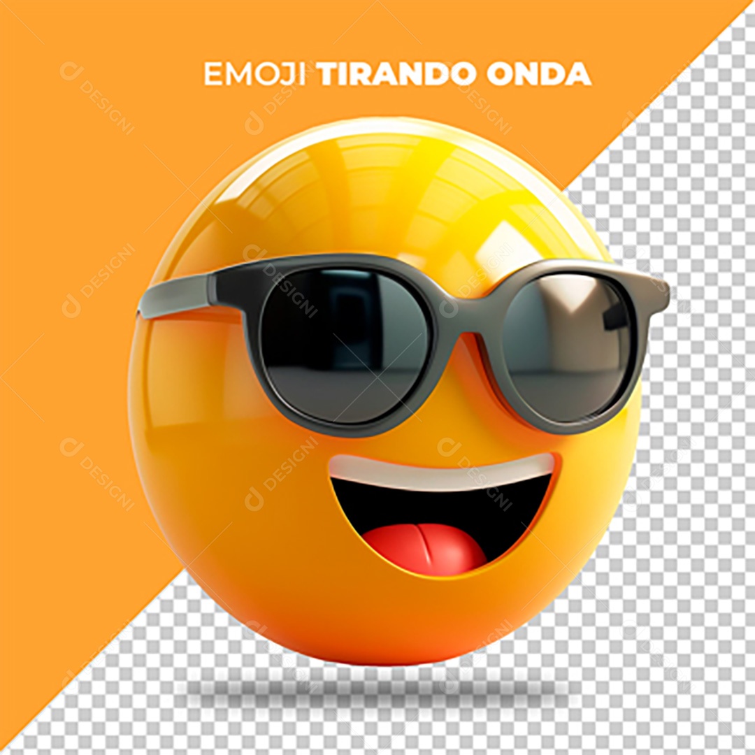 Elemento 3D Emoji de Sorriso com Óculos Para Composição PSD