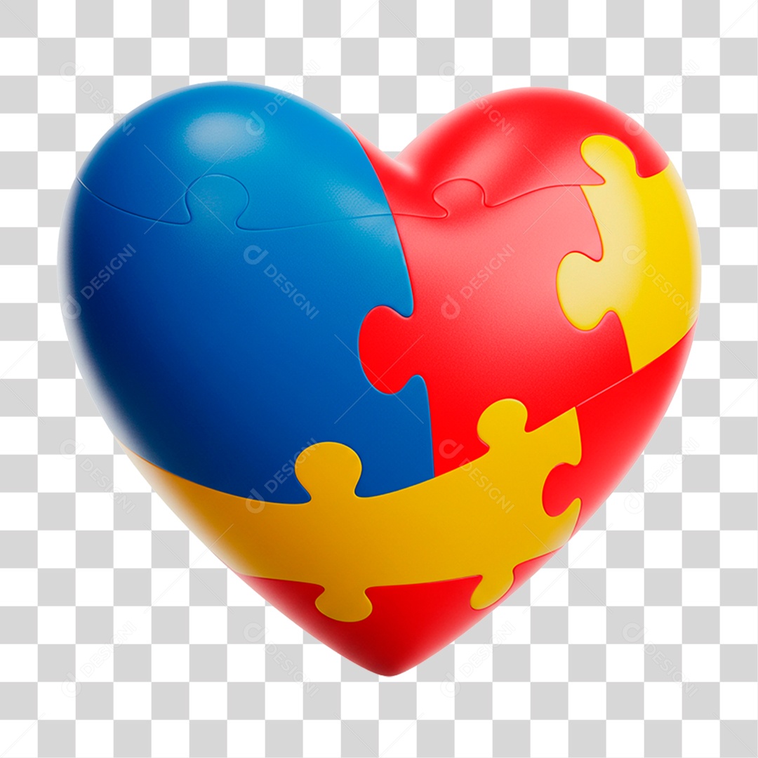Coração com as Cores do Autismo PNG Transparente