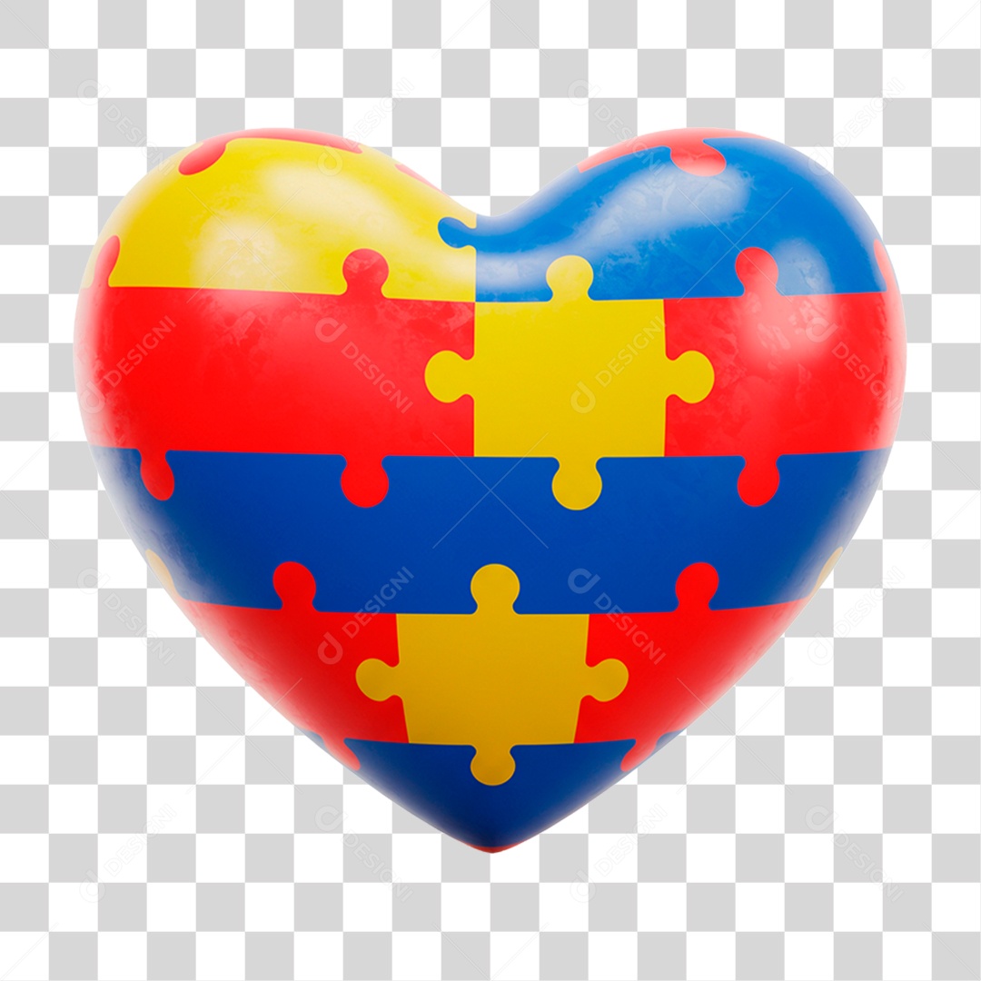 Coração com as Cores do Autismo PNG Transparente