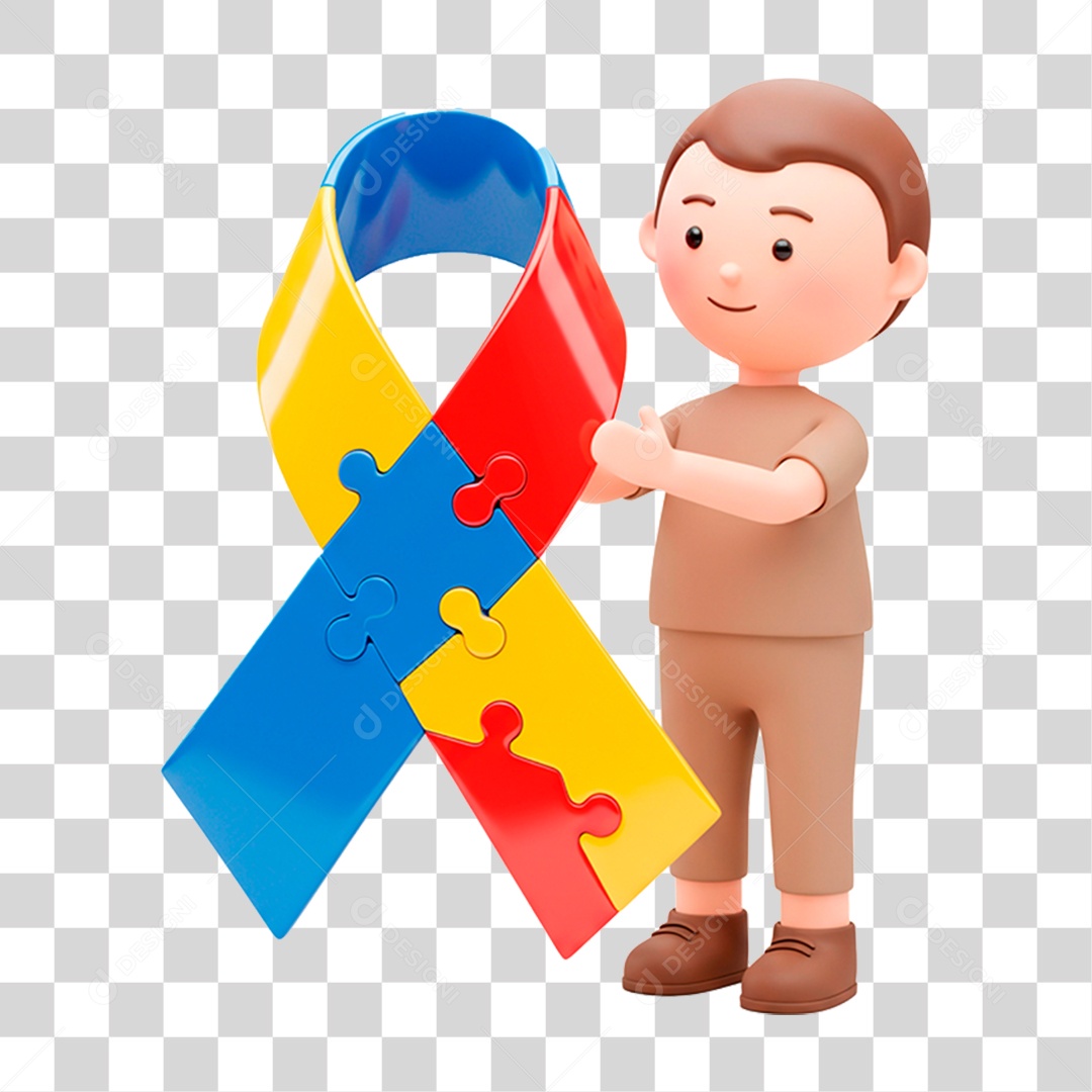 Garoto Segurando Fita com as Cores do Autismo PNG Transparente