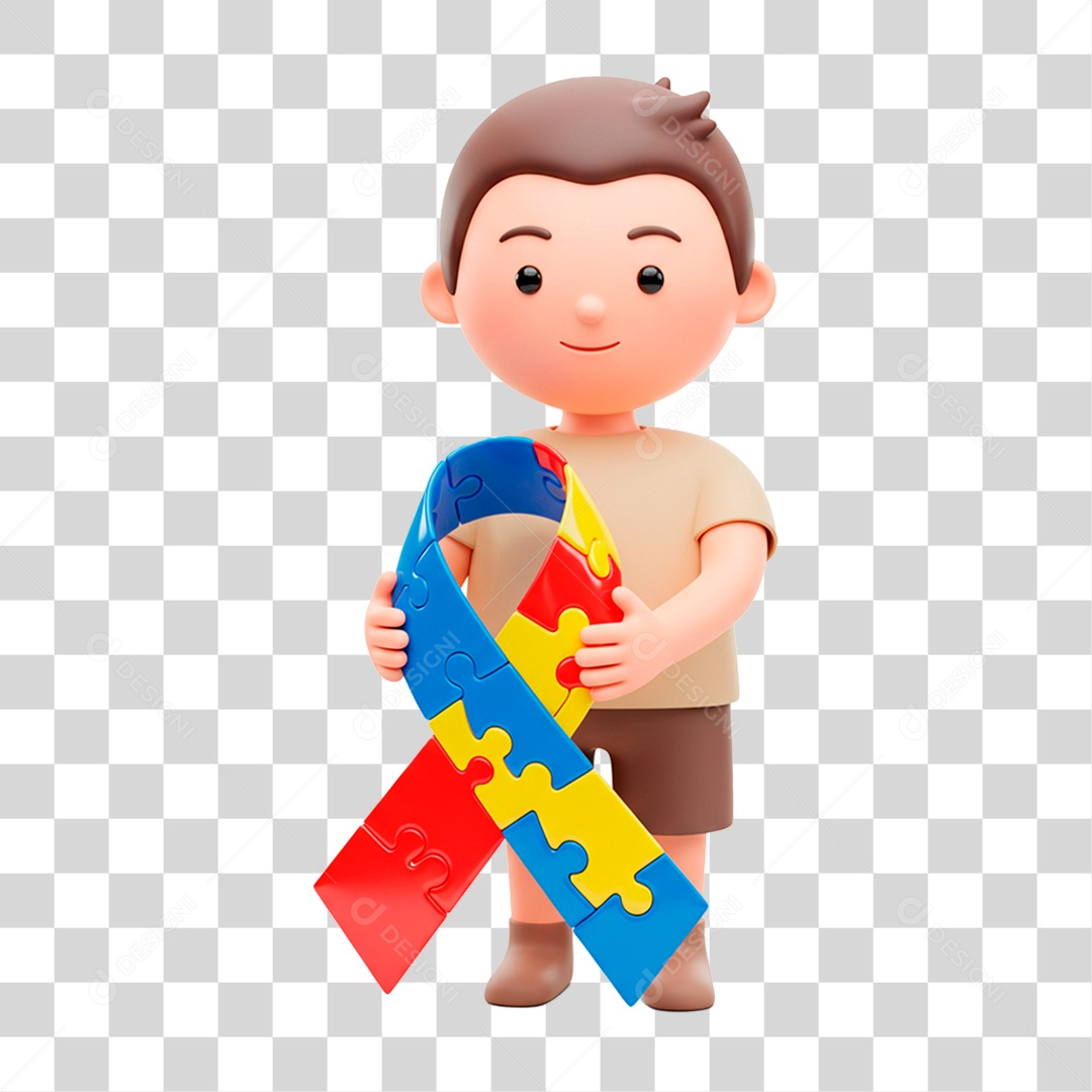 Garoto Segurando Fita com as Cores do Autismo PNG Transparente