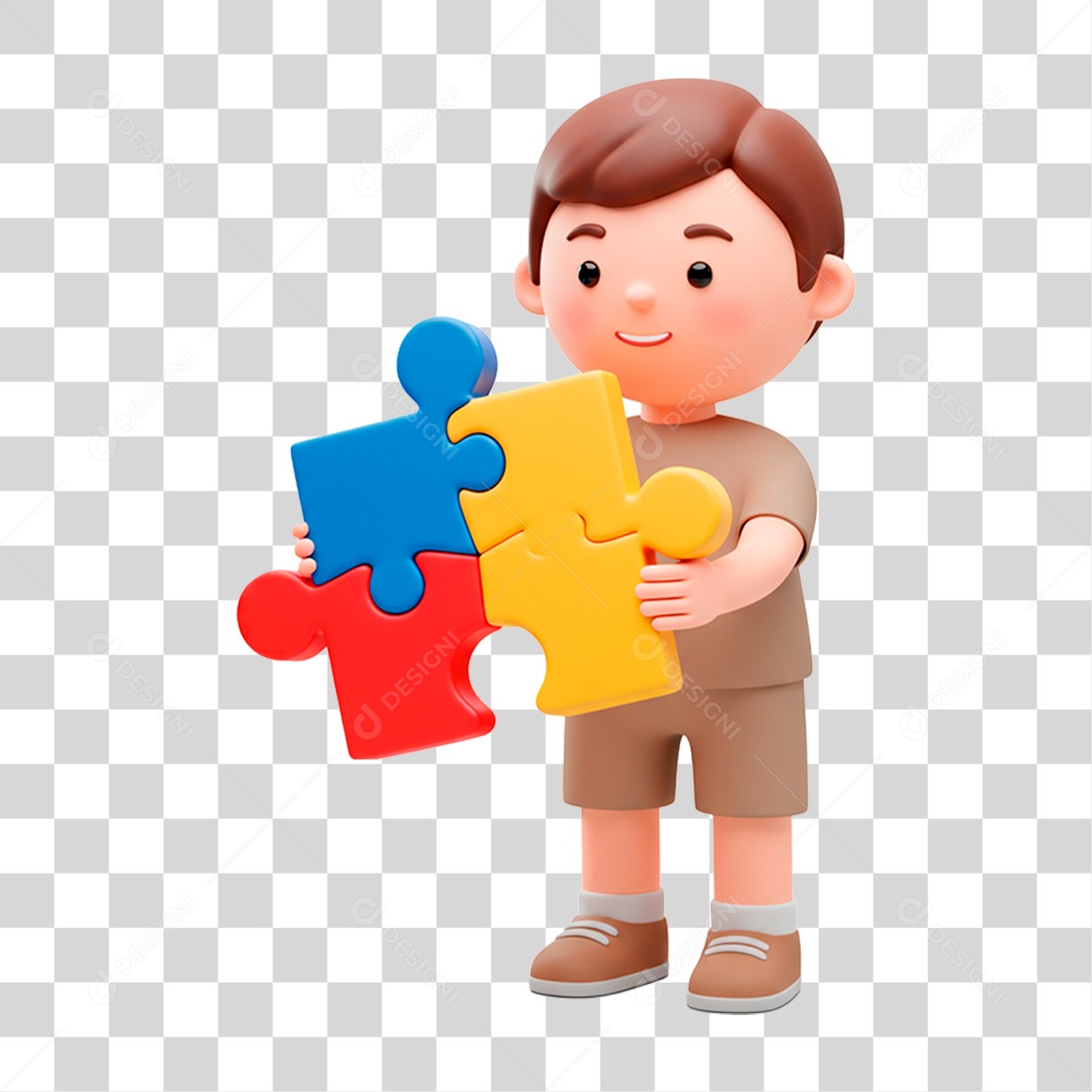 Garoto Segurando Quebra Cabeça com as Cores do Autismo Combate PNG Transparente